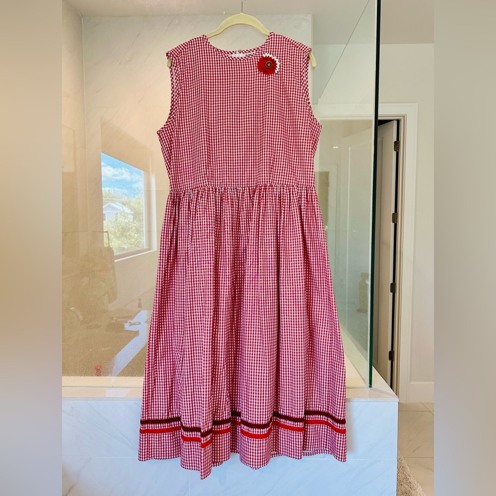 NWOT Jupe by Jackie hand embroidered gingham red and white check dress - Picture 2 of 2